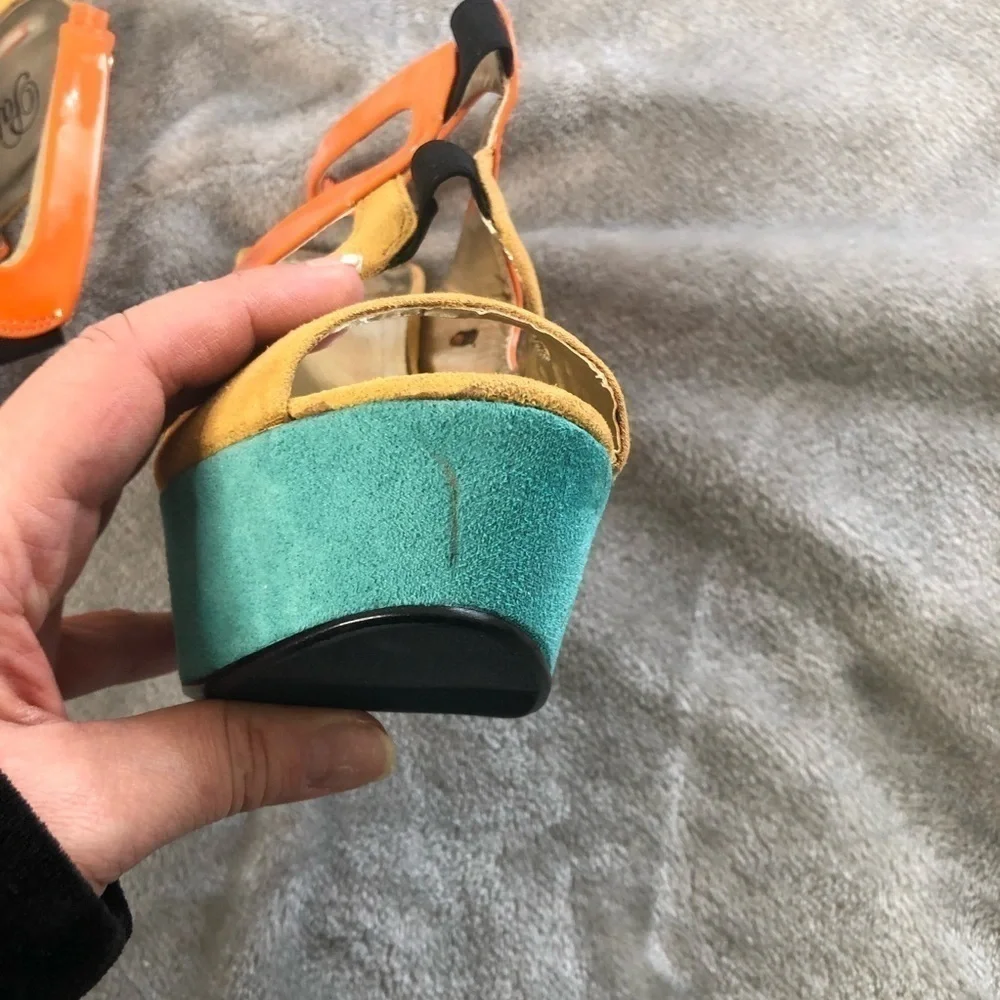 Paprika color block ankle sling back heel ankle heels orange tan+ mint green 5.5